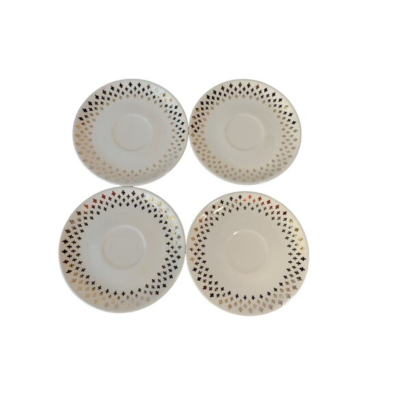 Vintage Homer Laughlin 6" Saucer Plate Fleur De Lis Golden Wheat Lot of 4 Round - Picture 1 of 5